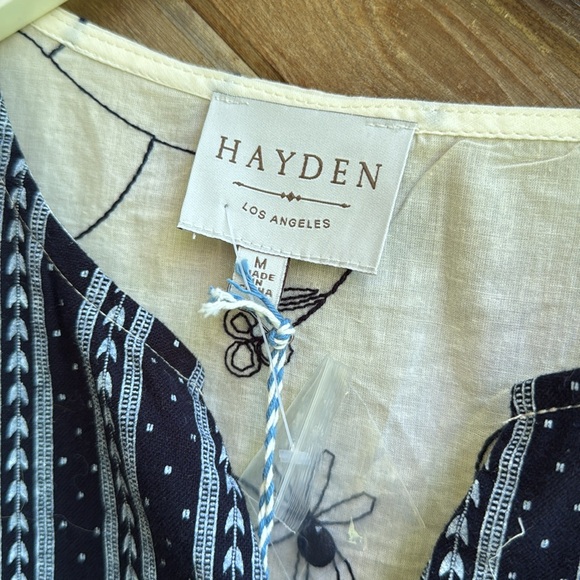 Hayden navy blue and ivory cream foral embroidered baby doll dress size medium - Picture 3 of 5